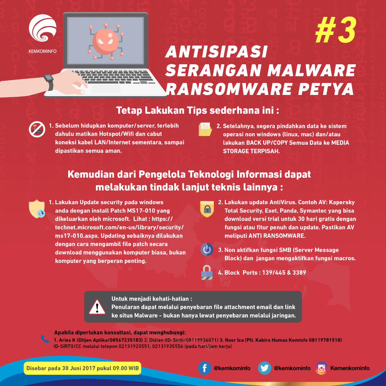 Pemintaan Segera Melakukan Tindakan Pencegahan Terhadap Ancaman Ransomware PETYA