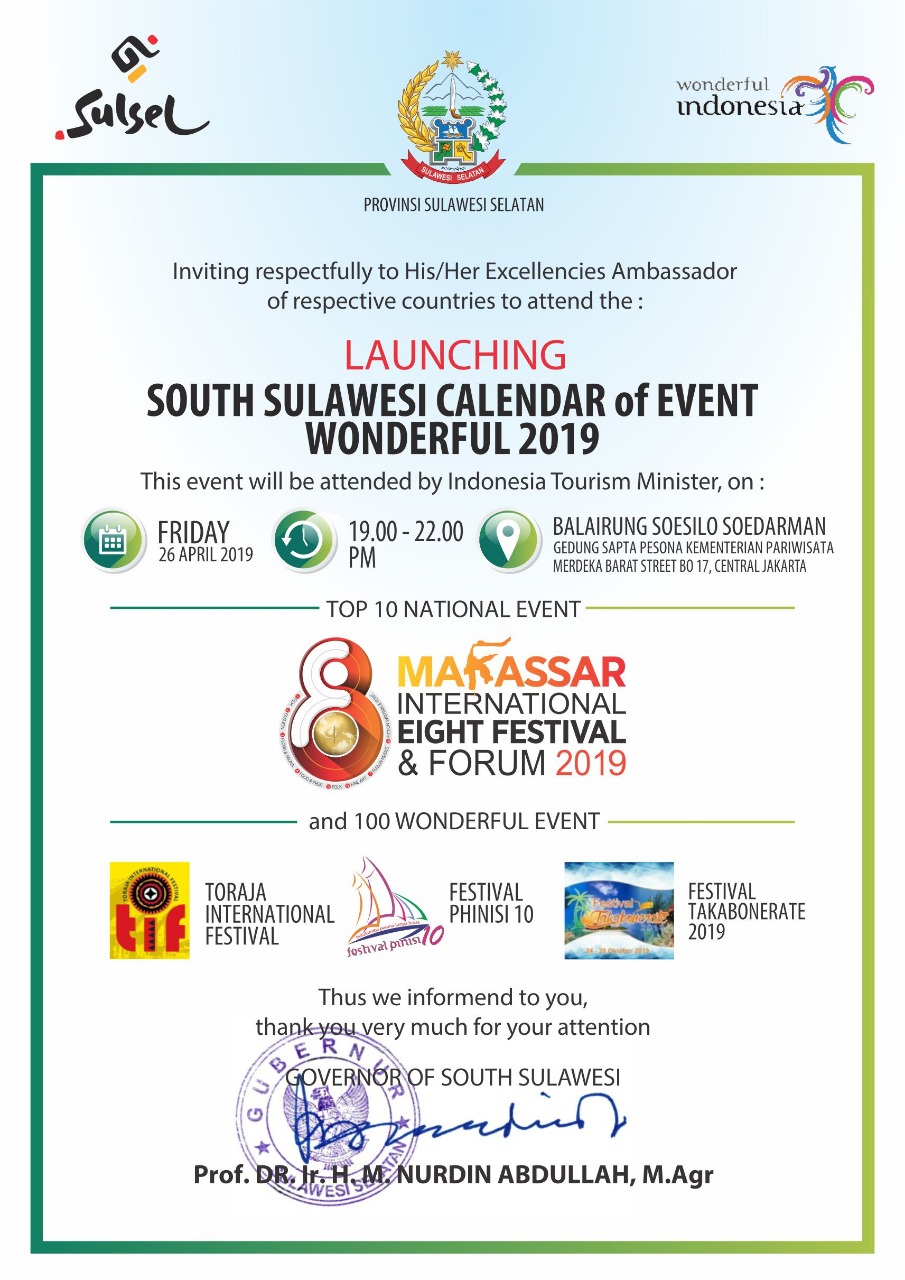 Launching Calendar of Event Sulawesi Selatan 2019, Sebanyak 4 Event Masuk 100 Wonderful Event