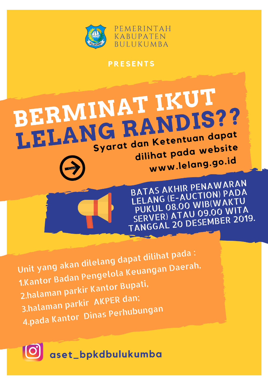 PENGUMUMAN LELANG TERBUKA ONLINE KENDARAAN DINAS PEMERINTAH KABUPATEN BULUKUMBA