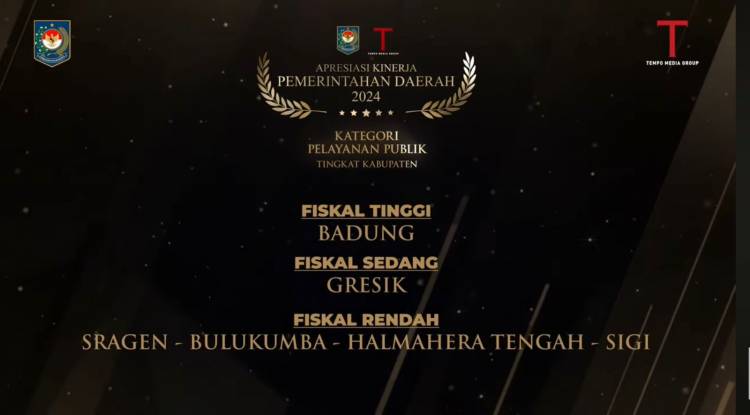 Bupati Andi Utta Terima Penghargaan Apresiasi Kinerja Pemerintahan Daerah